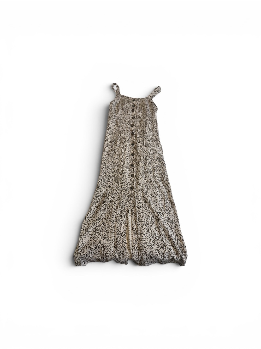 Japna Beige Leopard-Print Button-Front Maxi Nightgown